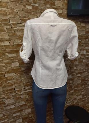 Белоснежная льняная рубашка,блуза,рукава три четверти8 фото