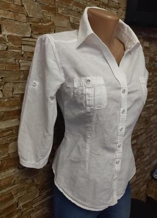 Белоснежная льняная рубашка,блуза,рукава три четверти5 фото