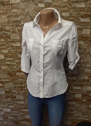 Белоснежная льняная рубашка,блуза,рукава три четверти3 фото