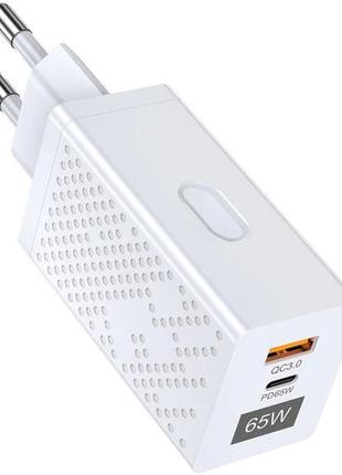 Сетевое зарядное устройство olaf gan 65w 1usb + type-c ( bk378 ) white cac