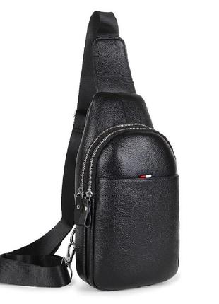 Кожаный черный слинг на два отдела tiding bag fl-a25f-8803a