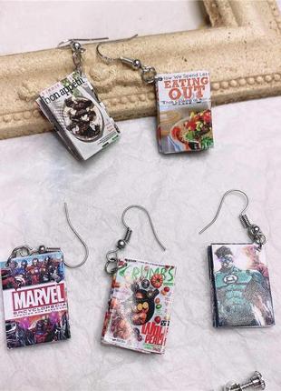 Креативные забавные серьги из журнала аниме ручной работы, пины серьги с героями мультфильмов, мини-книга,