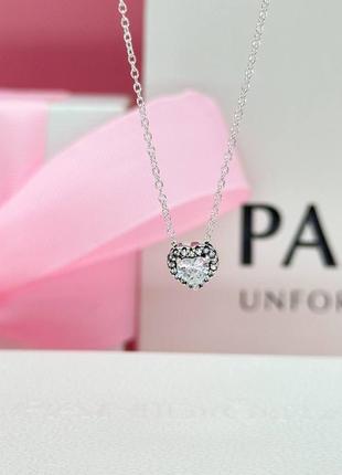 Серебряное ожерелье пандора искренние чувства pandora silver s925 ale колье подвеска сердечко сердце кулон белое3 фото