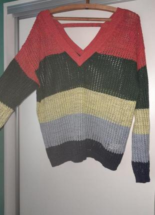 Ажурный свитер с открытой спинкой в полосы оверсайз2 фото