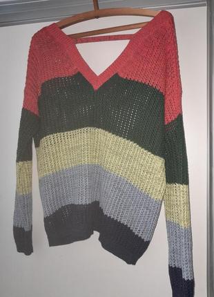 Ажурный свитер с открытой спинкой в полосы оверсайз3 фото