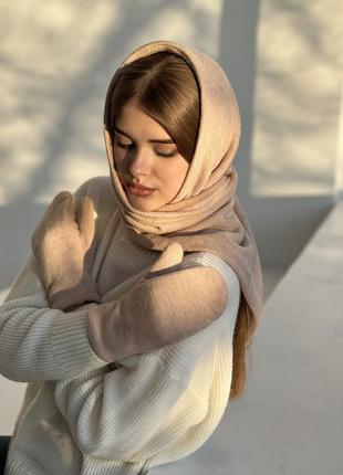 Комплетк косынка и рукавицы зимний теплый d.hats бежевый