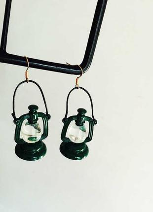 Сережки в стилі ретро, вироби ручної роботи, сережки з лісовою гасовою лампою