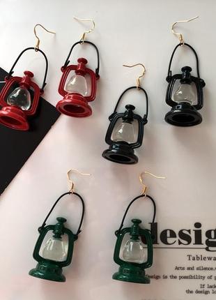 Сережки в стилі ретро, вироби ручної роботи, сережки з лісовою гасовою лампою2 фото