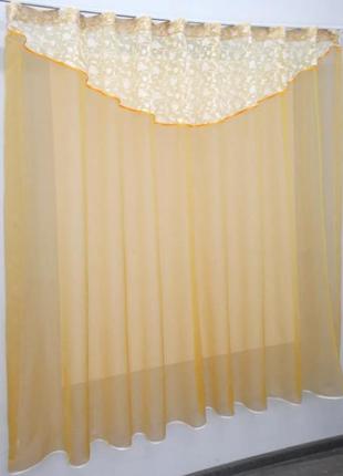 Гардина на кухню (250х170см) з ламбрекеном. колір золотистий з білим4 фото