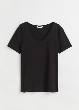 S h&m новая фирменная женская футболка трикотажный топ базовая футболка с v-вырезом