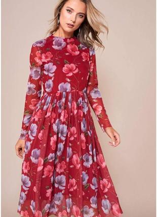 Роскошное сетчатое платье миди в цветы2 фото