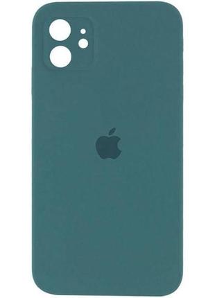 Силиконовый чехол  для  iphone 11 квадратный  в стиле 12 c закрытым низом и защитой камеры(pine green) зеленый