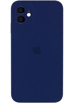 Силиконовый чехол для apple iphone 11 квадратный в стиле 12 c закрытым низом и защитой камеры синий