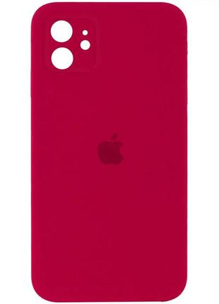 Силиконовый чехол для iphone 11 квадратный в стиле 12 c закрытым низом и защитой камеры красный/rose red