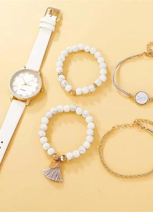 Стильний годинник жіночий наручний кварцовий колір білий у комплекті з регульованими браслетами 4 шт.2 фото