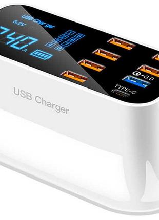 Мережевий зарядний пристрій quick charge 3.0 wisdom yc-cda19q 8 портів ( 6xusb 2.0/1xusb 3.0/1xtype-c ) white