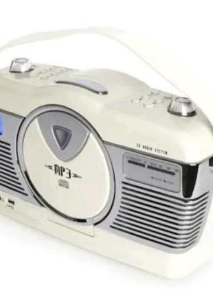 Стильний портативний радіоприймач із програвачем компакт-дисків, входом usb та fm-тюнером.