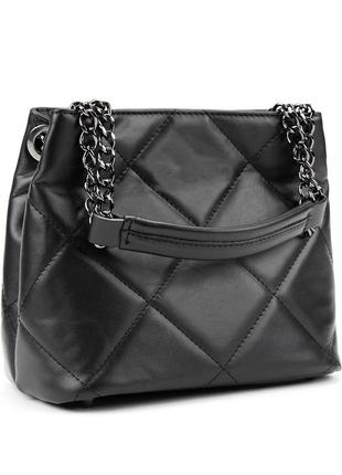 Женская стеганая кожаная сумочка черная firenze italy f-it-1039a4 фото
