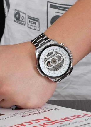 Механические мужские стальные наручные часы с белым циферблатом winner m4285 фото