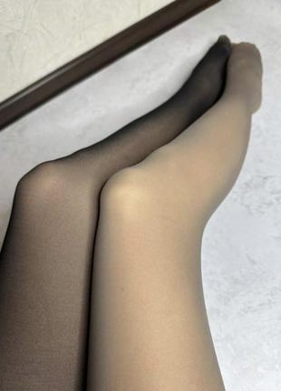 Колготы на флисе с эмитацией капронки 230 320 ден теплые прочные черный мокко эффект утяжки