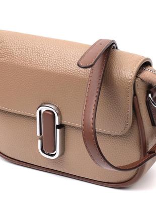 Женская полукруглая сумка с интересным магнитом-защелкой из натуральной кожи vintage 22440 бежевая