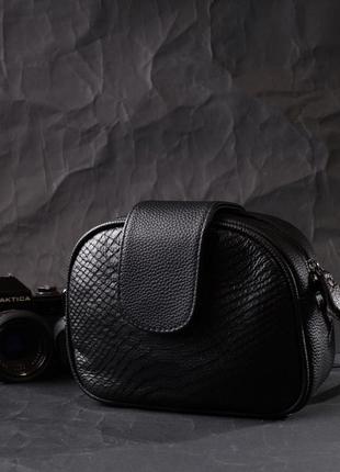 Фактурная сумка для женщин из натуральной кожи с тиснением под змею vintage 22354 черная7 фото