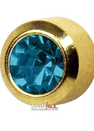Сережки caflon блакитний циркон у золотій оправі 4 мм (стерильні) (арт. yb12l)2 фото
