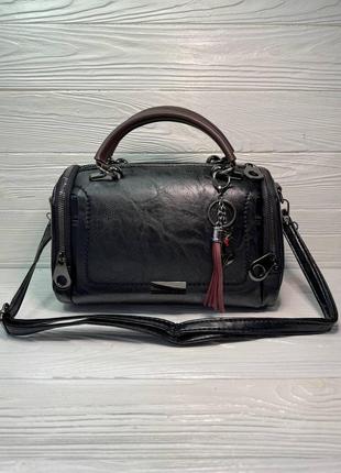 Женская сумка в винтажном стиле декор кисточки цвет черный6 фото