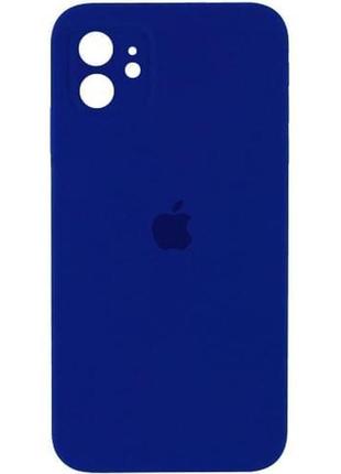 Силиконовый чехол для apple iphone 11 квадратный в стиле 12 c закрытым низом и защитой камеры синий