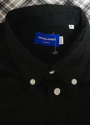 Фирменная хлопковая рубашка чёрного цвета jack & jones originals made in bangladesh4 фото