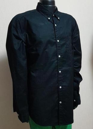 Фирменная хлопковая рубашка чёрного цвета jack & jones originals made in bangladesh3 фото