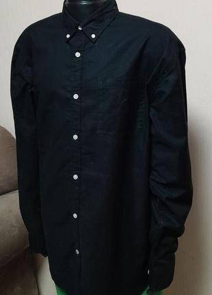 Фирменная хлопковая рубашка чёрного цвета jack & jones originals made in bangladesh2 фото
