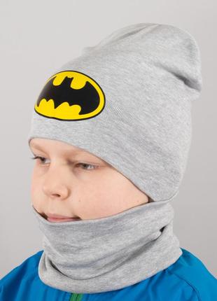 Детская шапка с хомутом канта "batmen" размер 52-56 серый (oc-175)