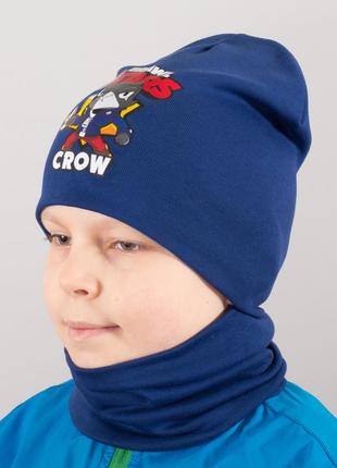 Детская шапка с хомутом канта "brawl crow" размер 52-56 синий (oc-524)