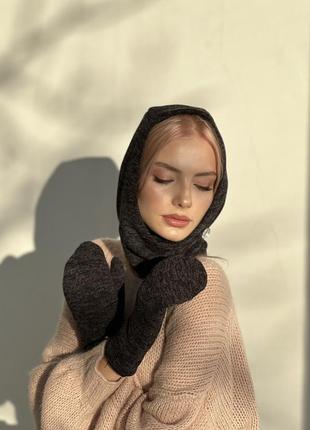 Комплект капор і рукавиці жіночий теплий d.hats темно сірий