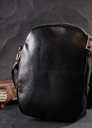 Небольшая сумка интересного формата из мягкой натуральной кожи vintage 22338 черная7 фото