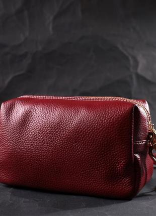 Цікава жіноча сумка з двома ременями з натуральної шкіри vintage 22274 бордовий7 фото