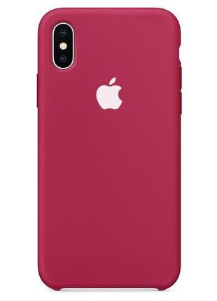 Силиконовый чехол apple silicone бордовый с светлым яблоком  для iphone х/xs  с открытым низом