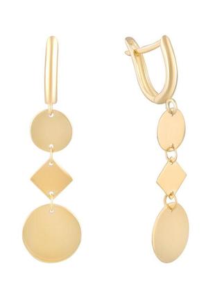 Модні золоті сережки підвіски з довгими геометричними висюльками кульчики жіночі серги із золота з англійським замком1 фото