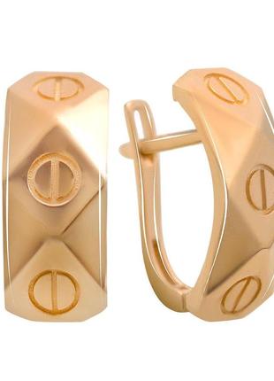 Модні золоті сережки напівкільця в стилі картьє кульчики жіночі сережки з золота з гвоздиками та англійським замком1 фото