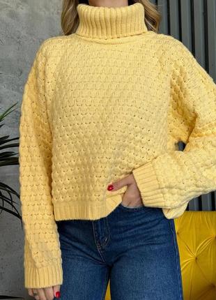 Жіноча зимова тепла кліток светр під шию,женская зимняя тёплая кофта свитер вязаный5 фото