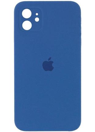 Силиконовый чехол  для apple iphone 11 квадратный  в стиле 12 c закрытым низом и защитой каме синий(navy blue)