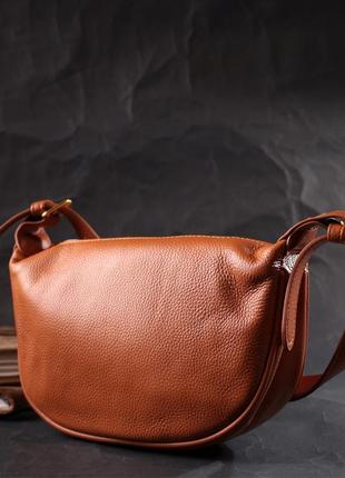 Полукруглая женская сумка с одной плечевой лямкой из натуральной кожи vintage 22370 коричневая7 фото