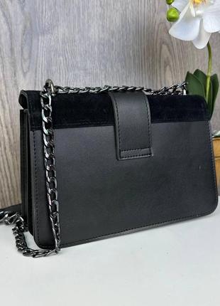 Подарунковий жіночий набір ysl: замшева чорна сумочка клатч + шкіряний жіночий ремінь6 фото
