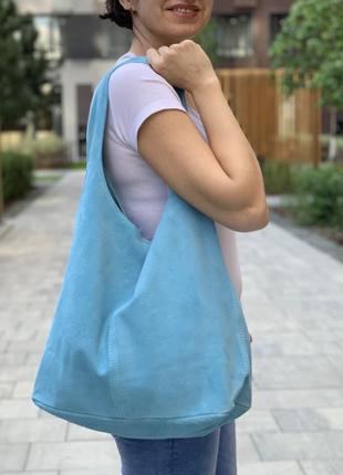 Замшевая голубая сумка-хобо monica, италия, цвета в ассортименте2 фото