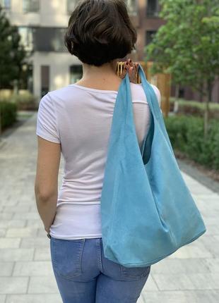 Замшевая голубая сумка-хобо monica, италия, цвета в ассортименте