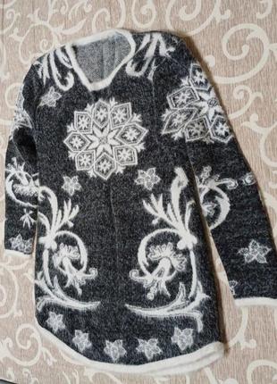 Новогодний свитер зимний мохер снежинки