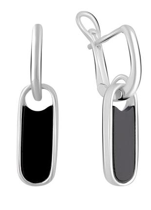 Модні срібні сережки підвіски з натуральним оніксом жіночі висячі чорні сережки продовгуваті гладкі