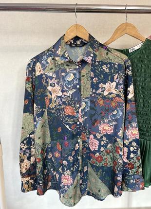 Роскошная сатиновая рубашка zara цветочный принт1 фото