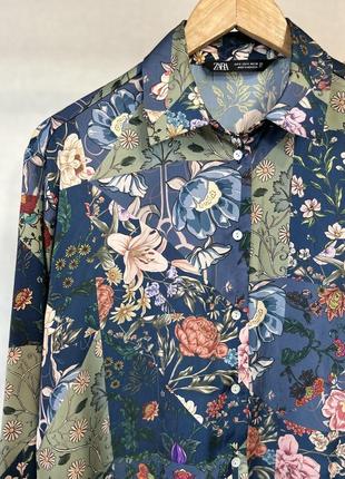 Роскошная сатиновая рубашка zara цветочный принт7 фото